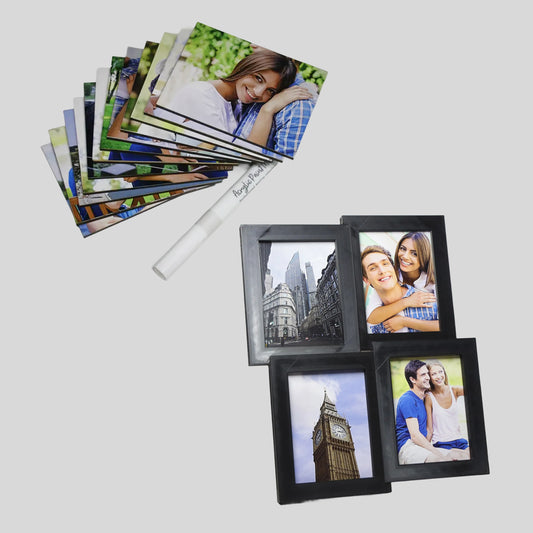 Marco de 4 fotos - 4 Verticales / 12 fotos MDF Personalizadas / Plumón blanco