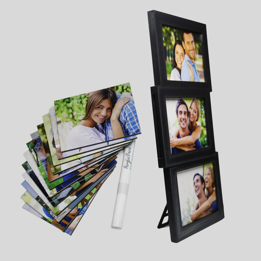 Marco de 3 fotos - 3 Horizontal / 12 fotos MDF Personalizadas / Plumón blanco