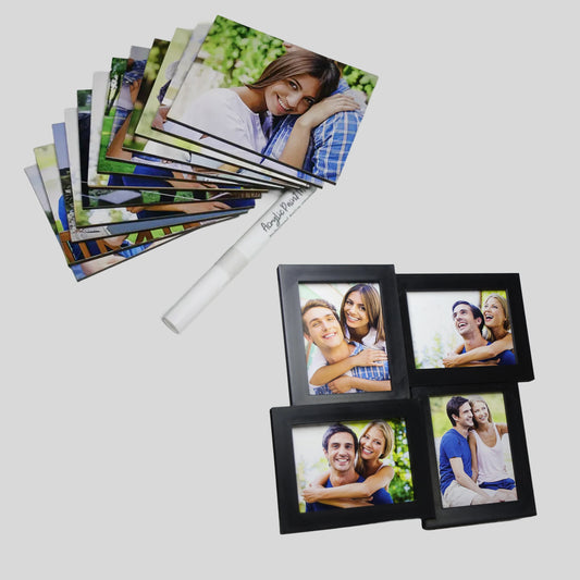 Marco de 4 fotos - 2 Vertical - 2 Horizontal / 12 fotos MDF / Plumón blanco